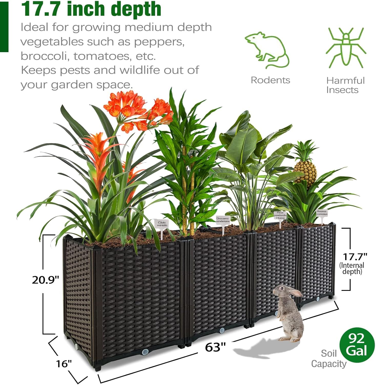 Outdoor Planter Box Raised Beds for Gardening Garden Box with Drain Outlet for Vegetables/Herbs, Patio/Balcony/Backyard, Heat and Frost Resistance Planters