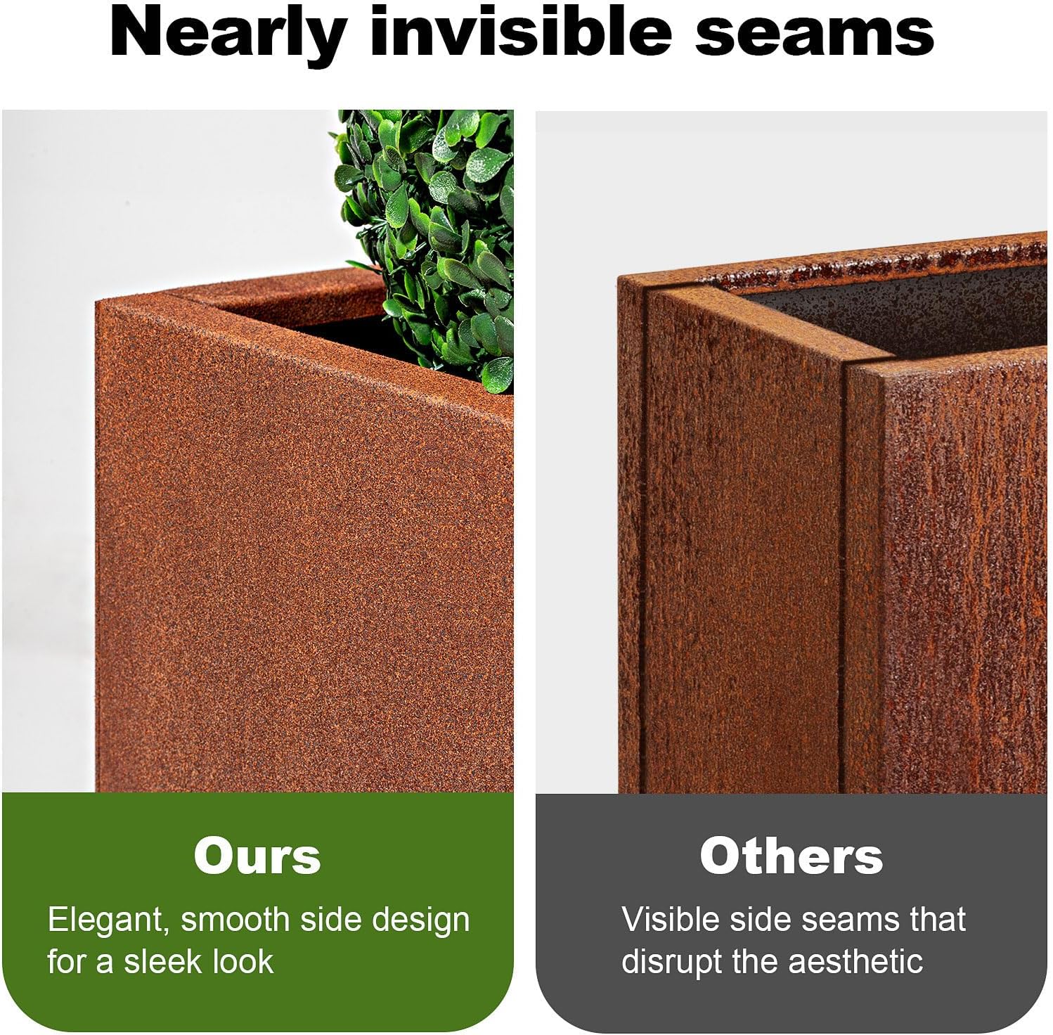 Tall Corten Steel Planter Box for Outdoor Porch/Patio, Pedestal Planter Metal Rusted Planters with Grow Bag, Naturally Rusting Steel Flower Pot,Rustic Décor for Patio,Garden,Deck,Backyard