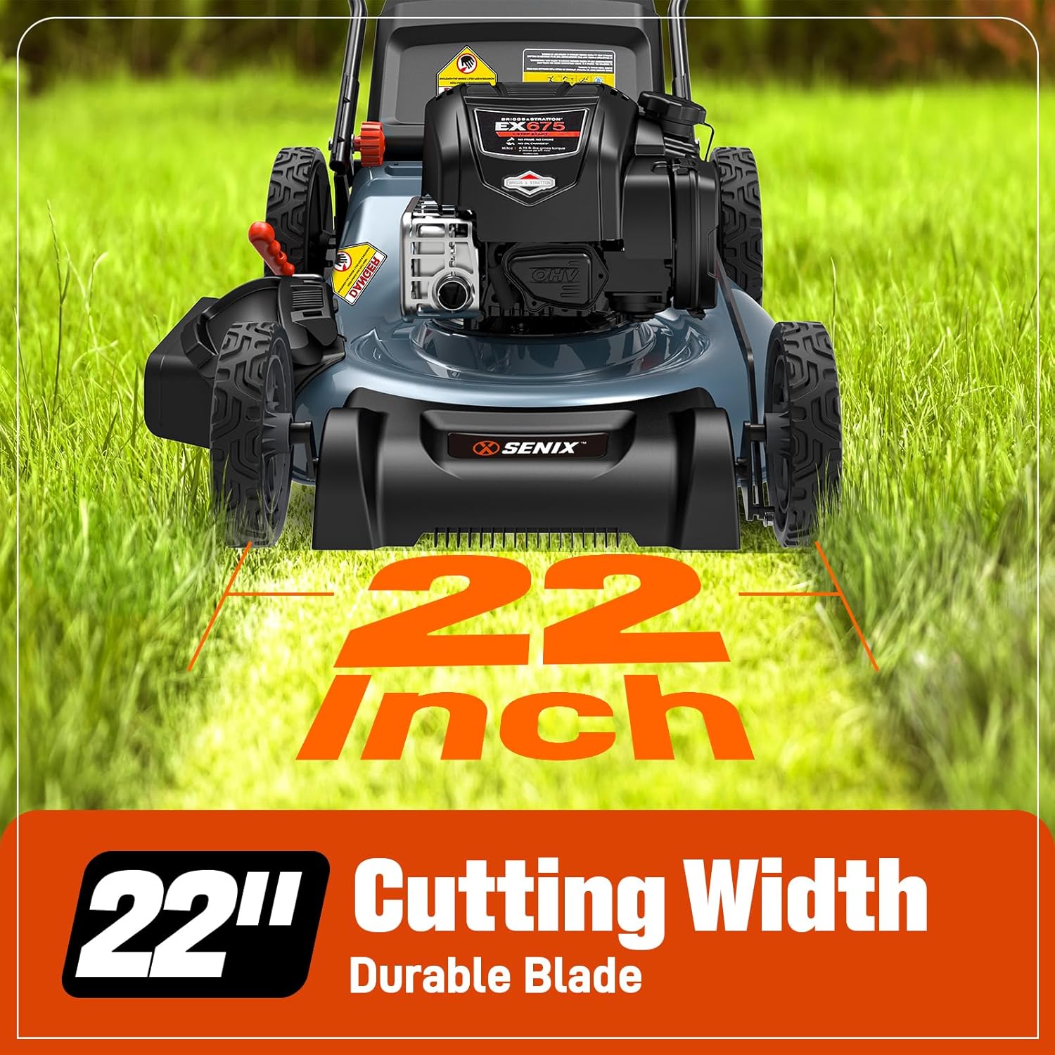 SENIX Gas Lawn Mower, 22" Self Propelled Gas Powered Lawnmower with 163cc B&S 4-Cycle Engine, 3-in-1 Walk-Behind Push Lawn Mower, 6-Position Height Adjustment