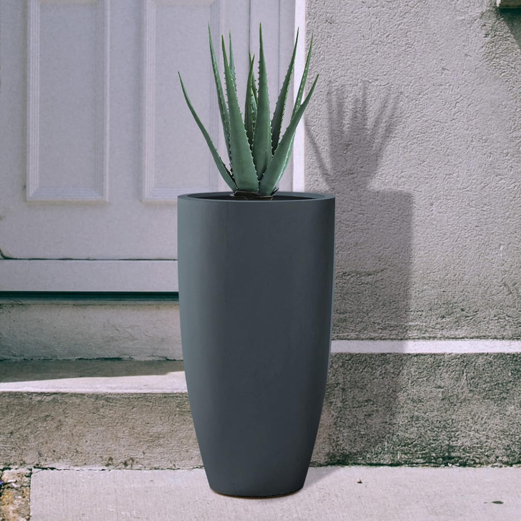 Kante 23.6" H Charcoal Finish Concrete Tall Planters Large Outdoor Indoor Decorative Plant Pots with Drainage Hole and Rubber Plug, Modern Tapered Style for Home and Garden