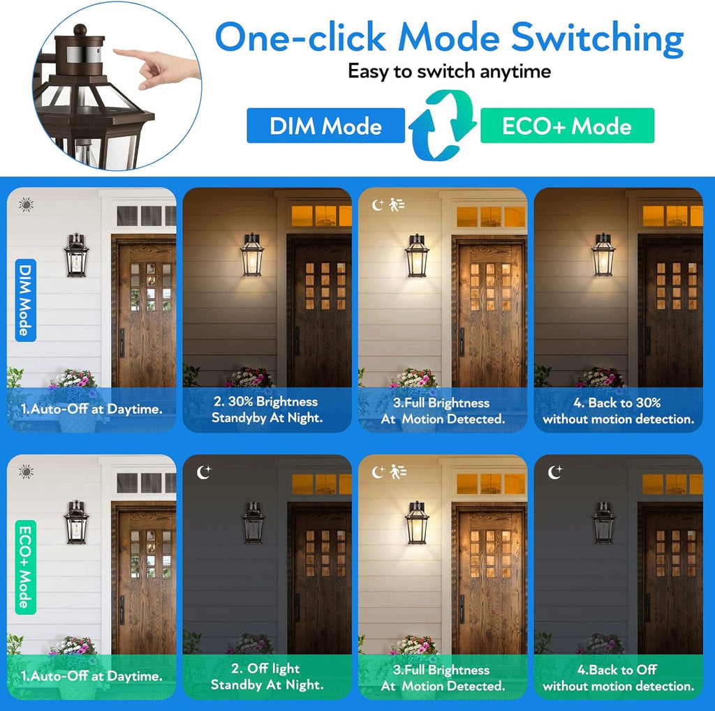 VIANIS Oil Rubbed Bronze Dusk to Dawn Motion Sensor Porch Light, Anti-Rust Aluminum Frame, Tempered Glass, 100% Weather Resistant, Easy Installation, Fits Standard E26 Bulbs