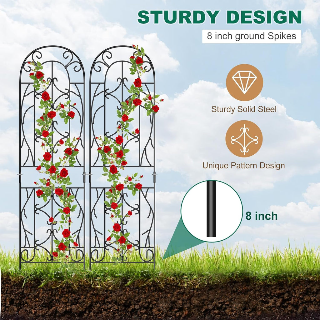 4 Pack Metal Garden Trellis for Climbing Plants, Black Metal Garden Trellis for Vines Plant Rose Vegetable Support,Large Decorative Outdoor Trellis
