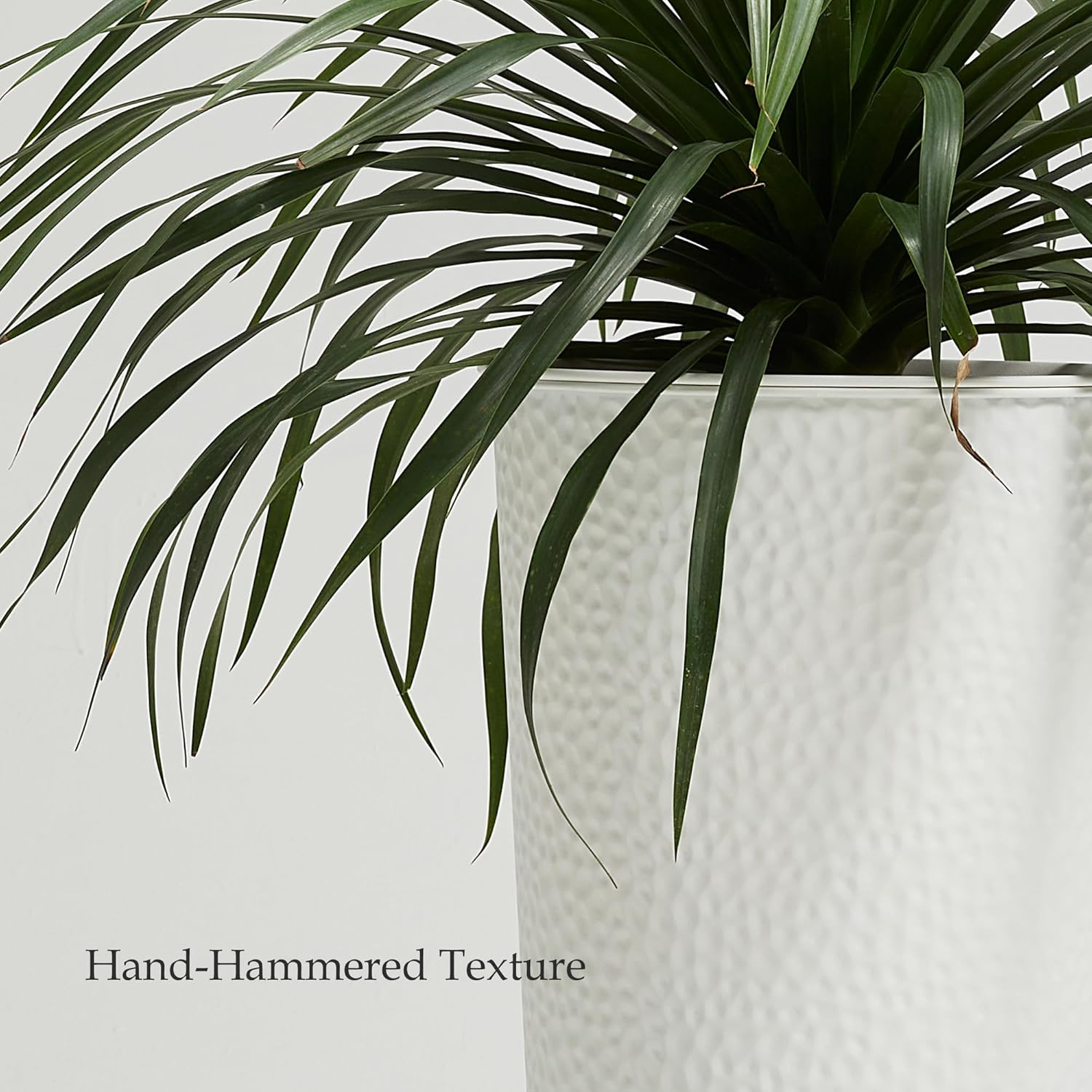 Worth Garden 2-Pack 25" H. Metal Planter with 2X Inside Pots - Hand-Hammered Texture Tall Tapered Plant Pots - Large Handcrafted Flower Pot for Indoor Outdoor, Deck, Patio, Front Porch (White)