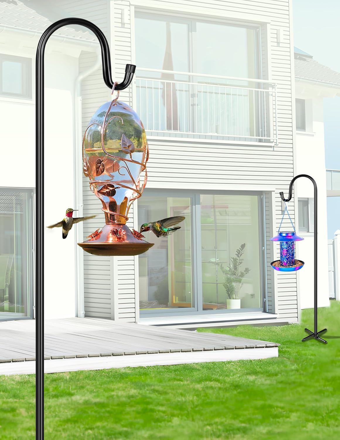 XDW-GIFTS Bird Feeder Pole for Outdoor, 2-Pack 76 Inch Shepherds Hooks Heavy Duty Garden Pole for Hanging Plant Basket, Solar Light Lanterns, Garden Plant Hanger Stands with 5 Base Prongs