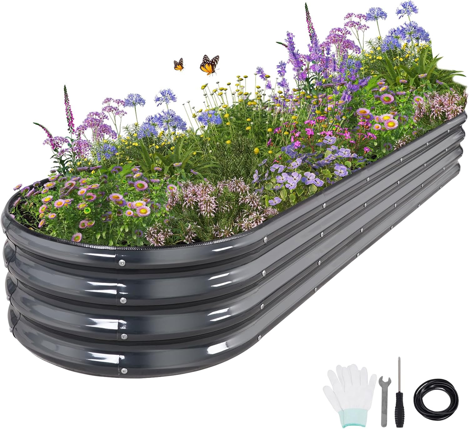 Galvanized Raised Garden Bed Outdoor- Raised Beds for Gardening| Metal Planter Box, Steel Raised Garden Bed Kit with Safety Edging and Gloves for Vegetables, Flower, Herbs (8x2x1FT, Gray)