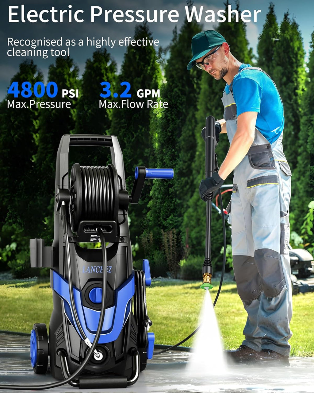 Pressure Washer, Power Washer with 6 Quick Connect Nozzles, Inlet Hose & Filter&Foam Cannon for Cars/Fences/Driveways/Patios/Home Cleaning (Blue)