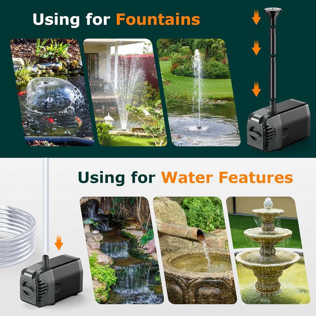 POPOSOAP Solar Fountain Pump, 20W Solar Powered Water Pump with 6.6FT Water Pipe, 320GPH Solar Pond Pump for Pond, Fish Tank, Yard and Wildlife Garden