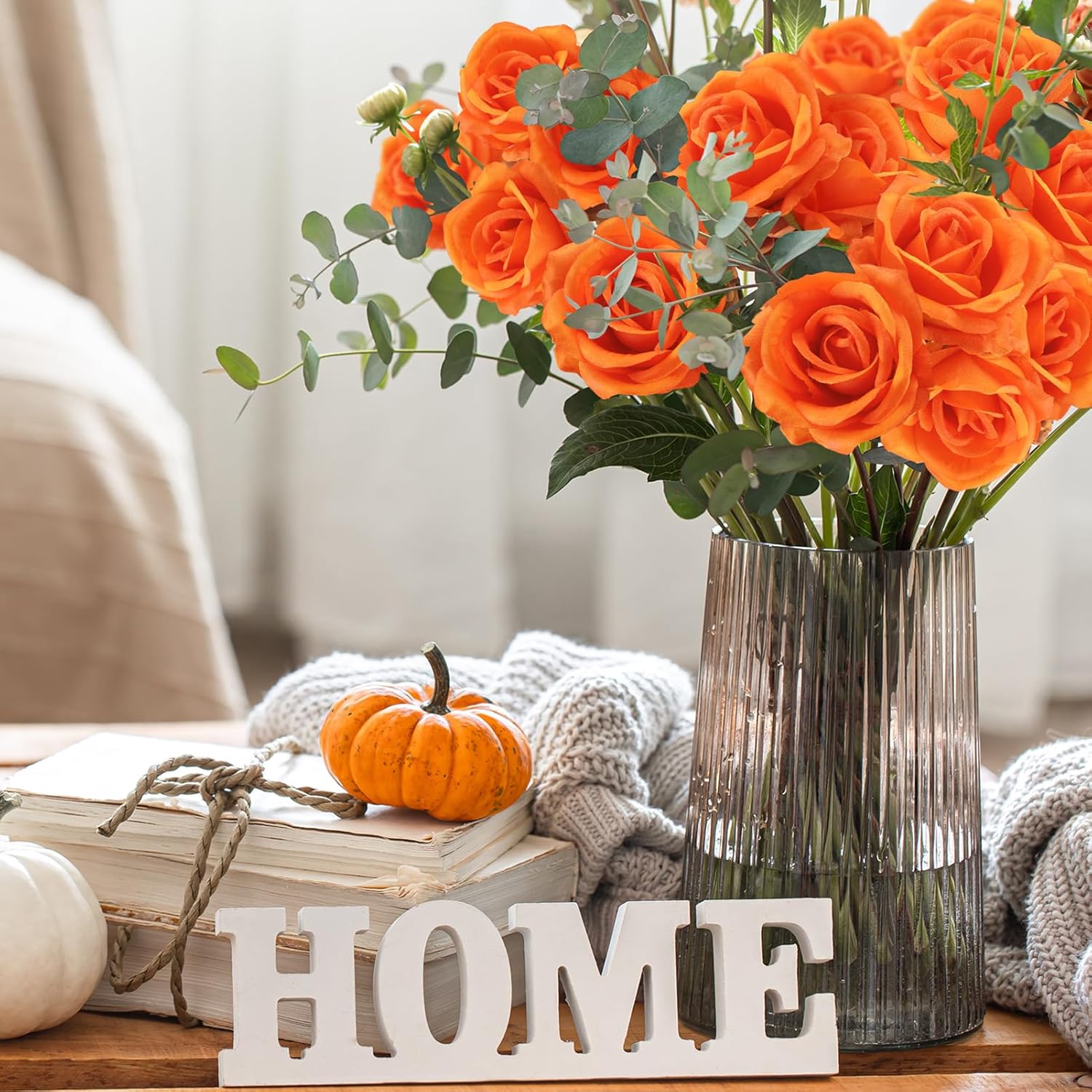 36 Pcs Orange Artificial Roses with Long Stems, Fake Silk Rose Artificial Flowers Bulk for Bridal Wedding Bouquet Centerpiece Ball Arrangement Party Decor