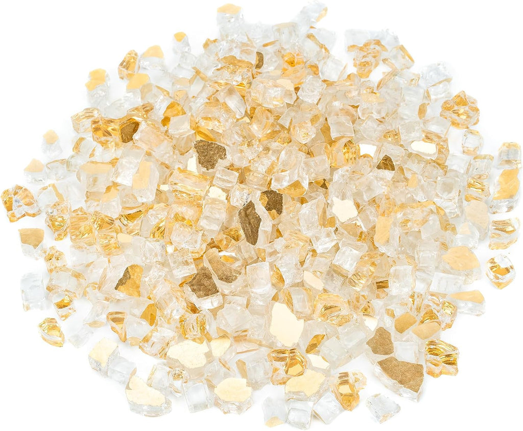 Mr. Fireglass 10 Pounds Fire Glass - 1/2 Inch High Luster Reflective Tempered Glass Rocks for Fireplace Fire Pit Table and Landscaping, Gold