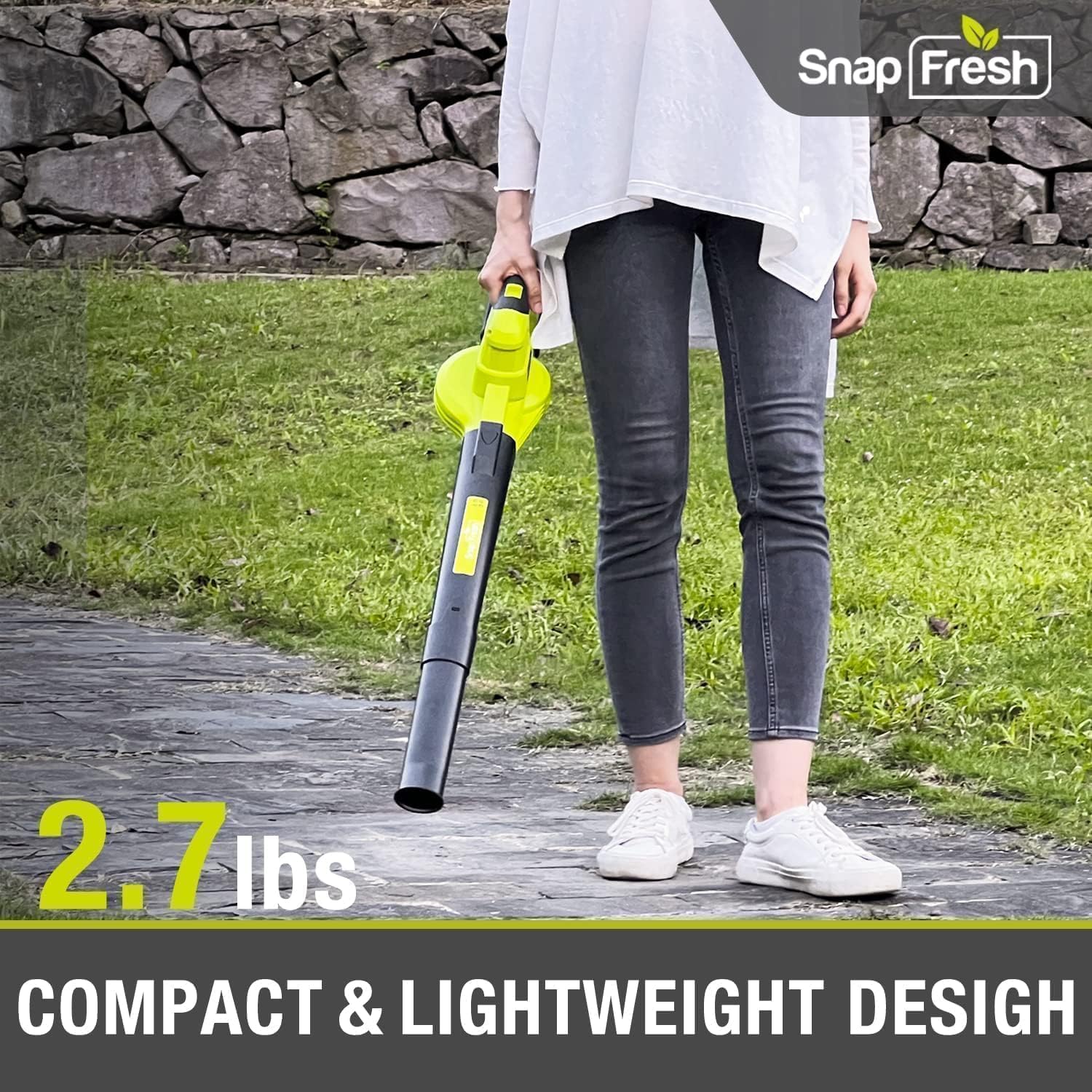 SnapFresh Cordless Leaf Blower - 20V Electric Leaf Blower with 2.0 Ah Battery and Charger - Lightweight 2-Speed Leaf Blower for Lawn Care and Yard/Garden/Patio Cleaning