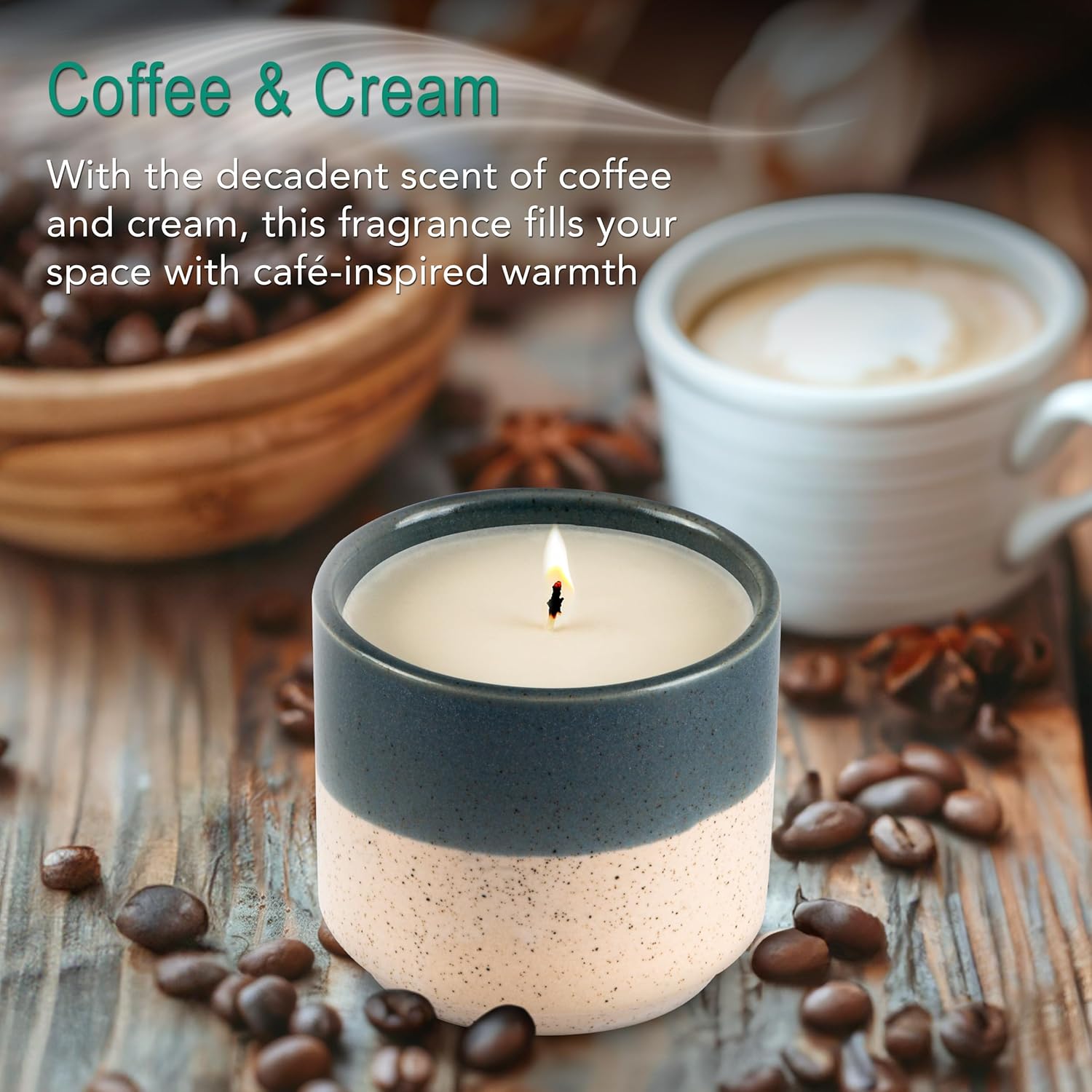 The Growing Candle, Coffee Scented, 8.5oz Ceramic Pot, Aromatherapy Candles, 100% Soy, Cream and Espresso Aroma for Home, Willow