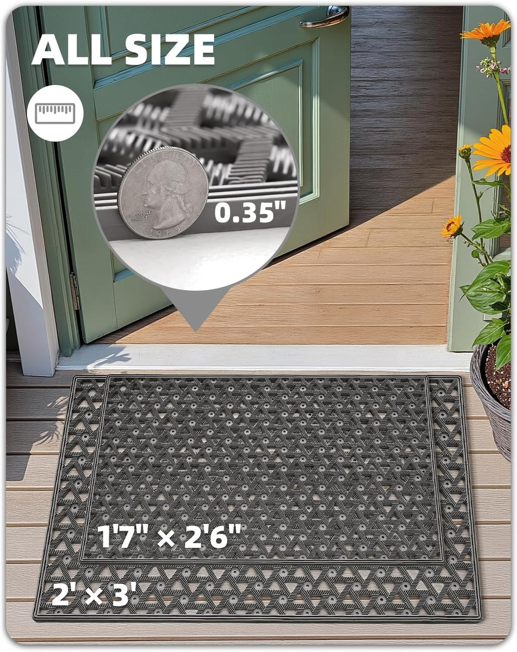 Color&Geometry Door Mat Outside Entrance with Drainage, Rubber Heavy Duty Dirt Trapper Waterproof Outdoor Welcome Mat, Outdoor Mats All Weather for Front Back Door Patio Entryway Entry,19"X30" Grey