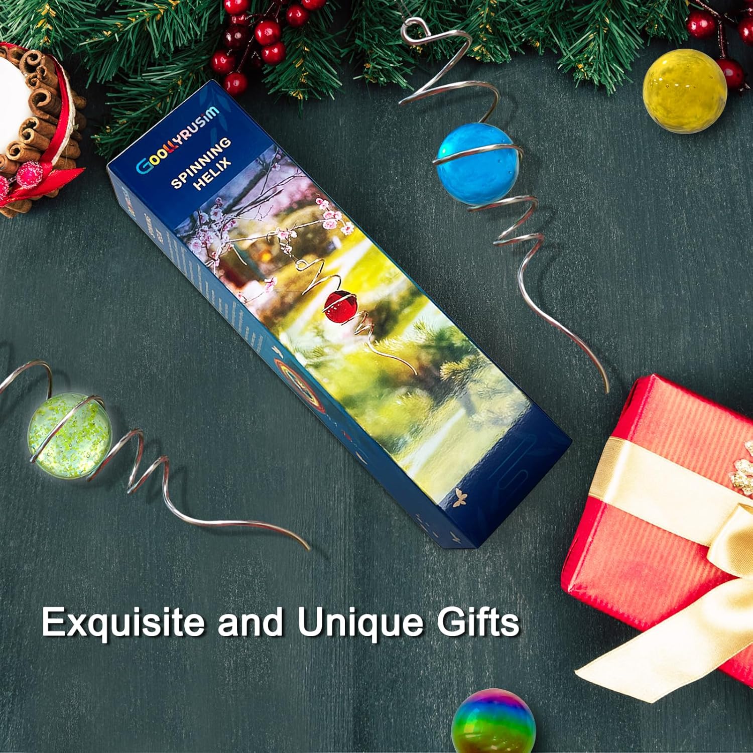 Gazing Ball Spiral Tail with Red Glass Orb, Wind Spinner Stabilizer, Spiral Wind Spinners Tail, Hanging Outdoor Garden Decor, Yard Art Ornament, Christmas Decoration, Sun Catcher 13inch