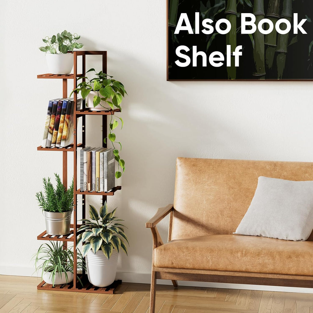 ROSSNY 48 Inch Tall Plant Stand Indoor, 6 Tier 7 Potted Bamboo Plant Stands for Indoor Plants, Corner Plant Stand, Tiered Plant Stands, Plant Shelf For Indoor, Planter Holder for Multiple Plants Indoor, Brown