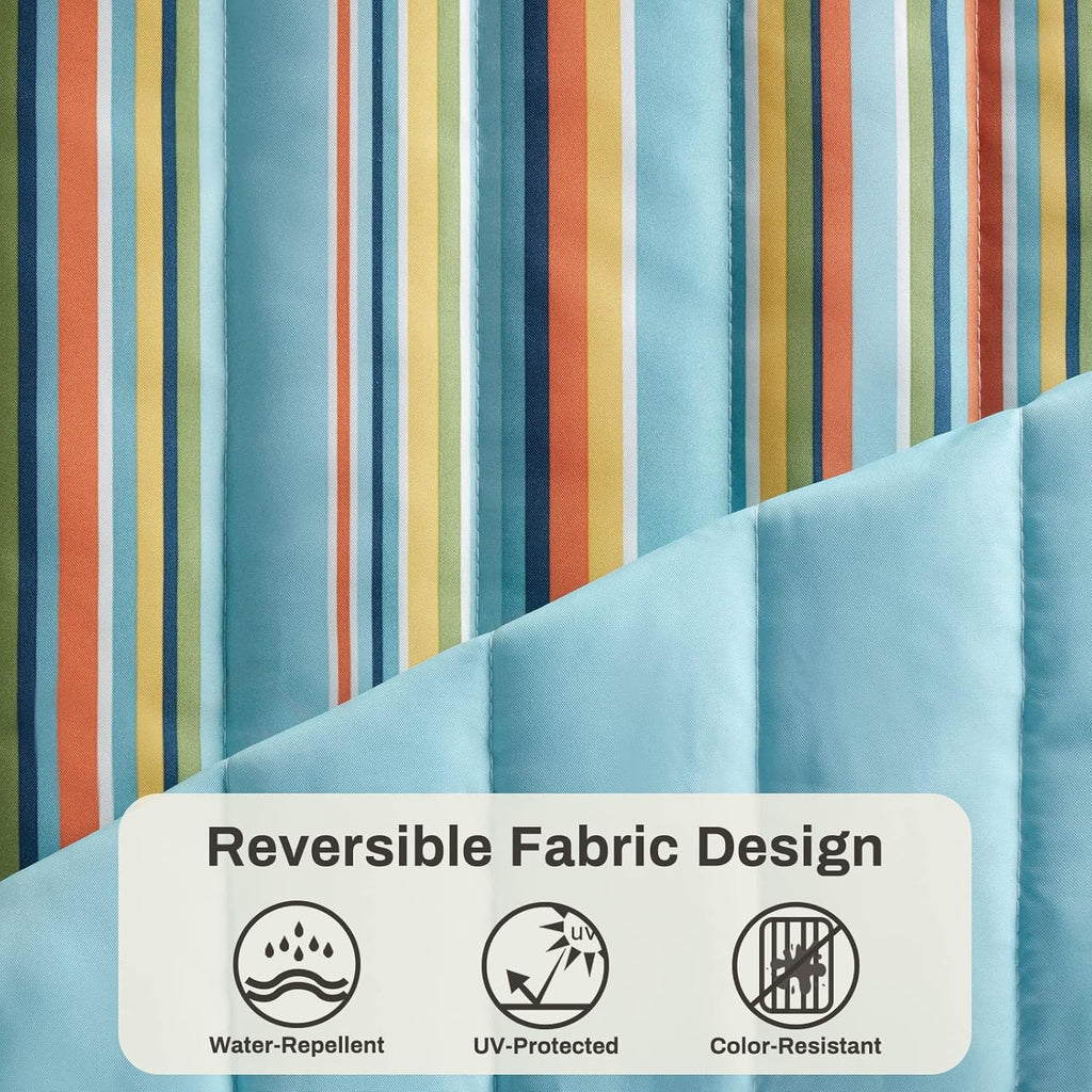 12 FT Double Quilted Fabric Hammock with Spreader Bars and Pillow 450 LBS Weight Capacity 2 Person Hammock for Outdoor Patio Backyard Poolside Blue Stripes