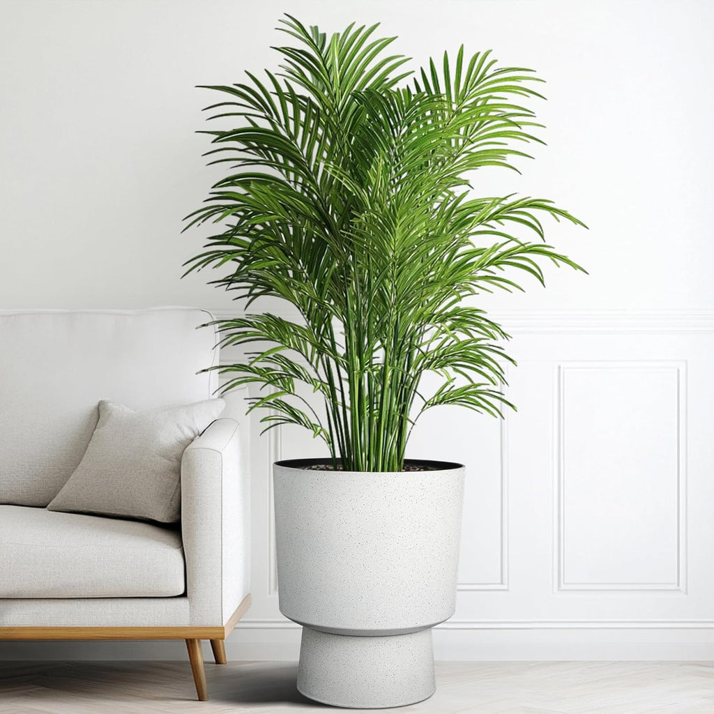 16.75"H Urn-Style Tall Planters, 2-Pack Modern Large Flower Pots for Outdoor Indoor, 2-in-1 Design Plant Containers for Garden Patio Yard Balcony Porch or Home Decor, White Terrazzo, UV-Protect