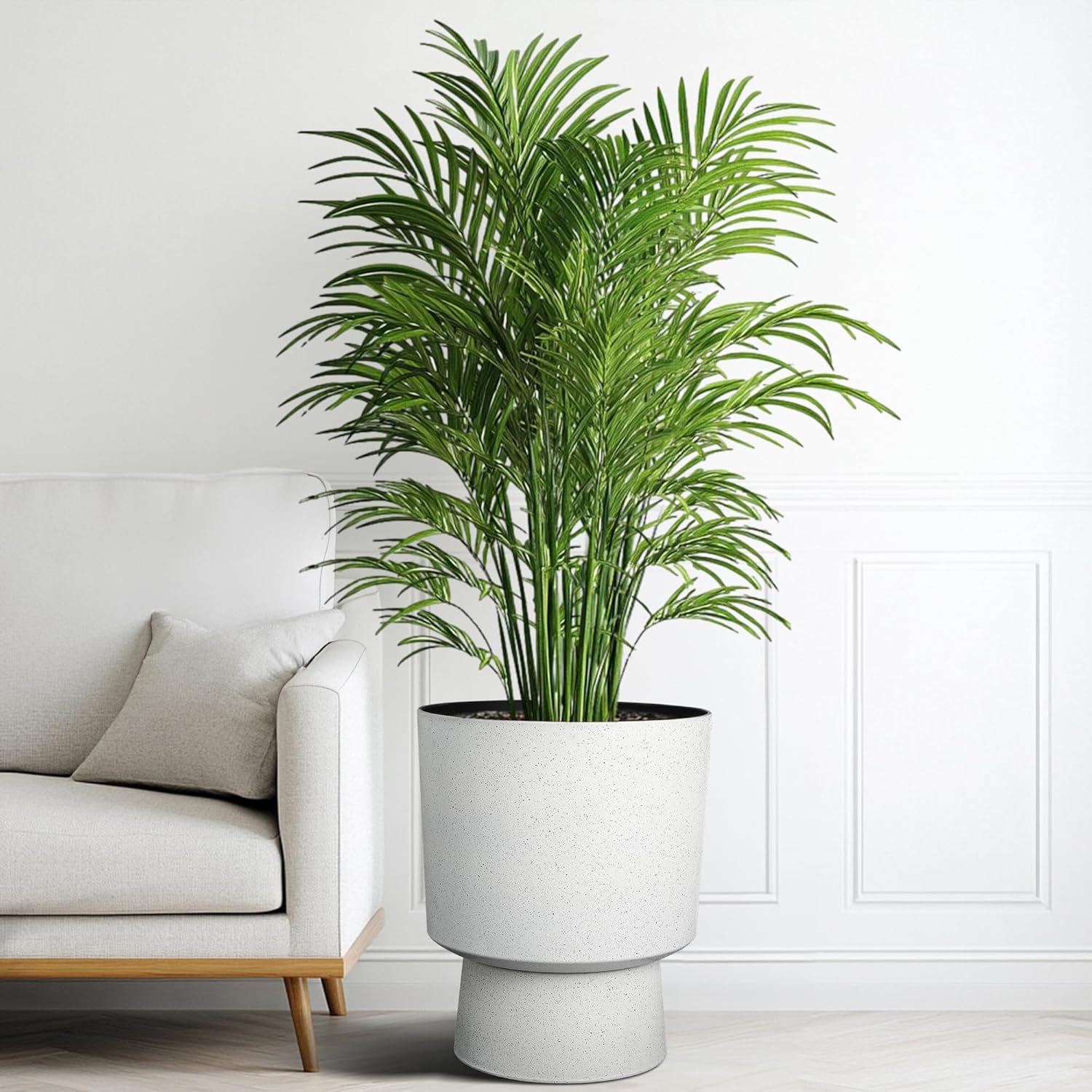 16.75"H Urn-Style Tall Planters, 2-Pack Modern Large Flower Pots for Outdoor Indoor, 2-in-1 Design Plant Containers for Garden Patio Yard Balcony Porch or Home Decor, White Terrazzo, UV-Protect