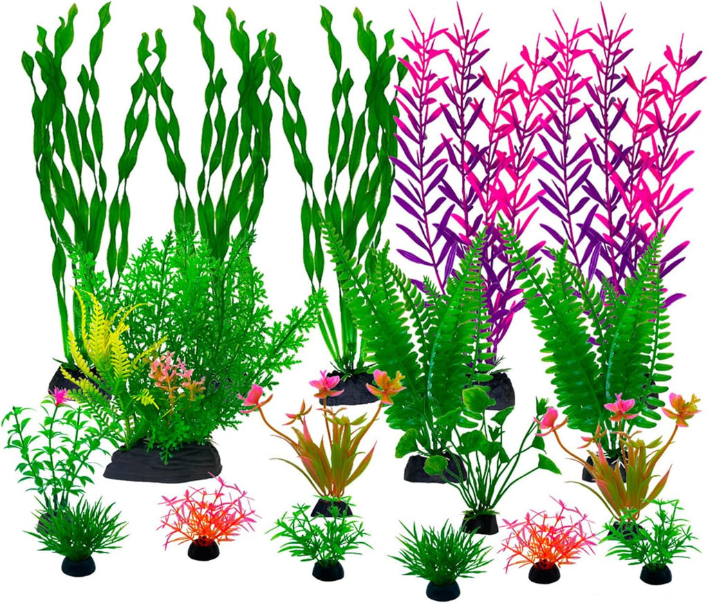 18 Pieces Colorful Artificial Fish Tank Decorations, Aquarium Decorations Fish Tank Purple Artificial Plastic Plants