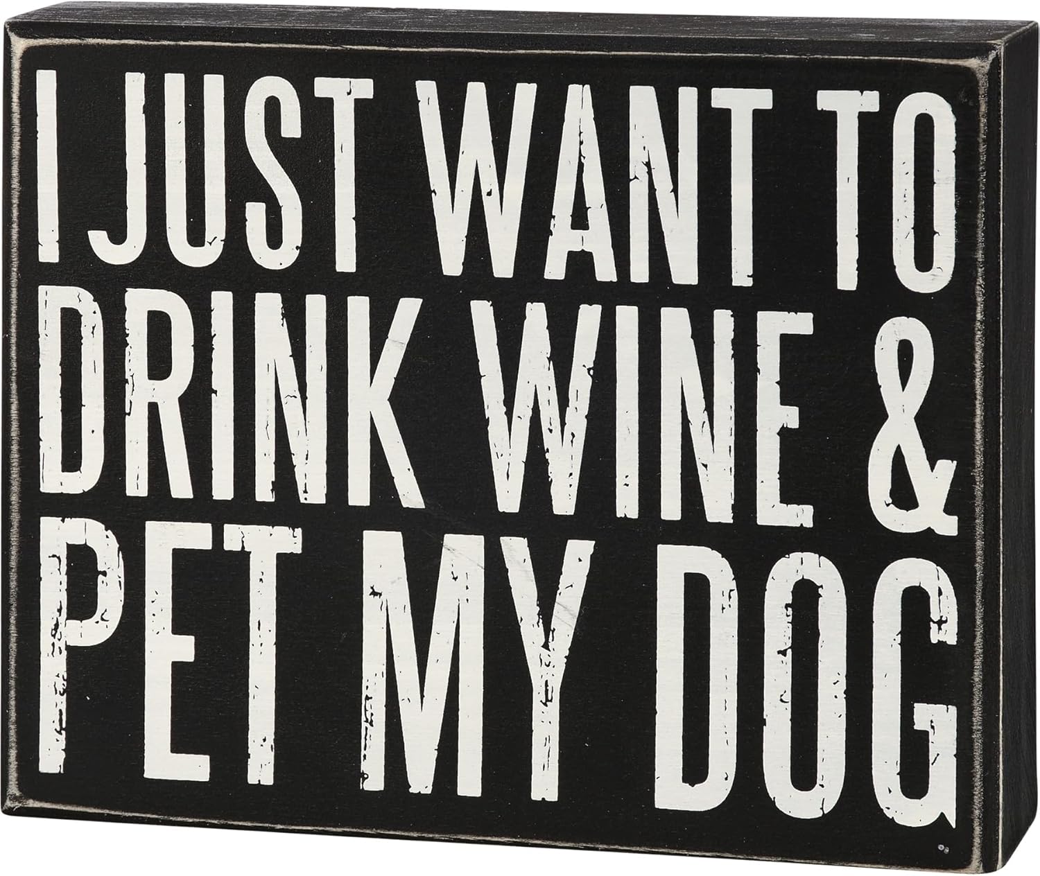 Primitives by Kathy Rustic Wooden Decor Sign - 'Wine & Dog' - Office/Farmhouse Decor, Dog Lovers Gift, 5""