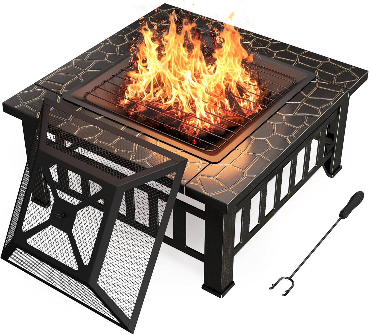 Devoko Outdoor Fire Pit, 32 Inch Firepit Table Metal Outdoor Fireplaces with Waterproof Cover for Outside Patio Camping (Bronze)