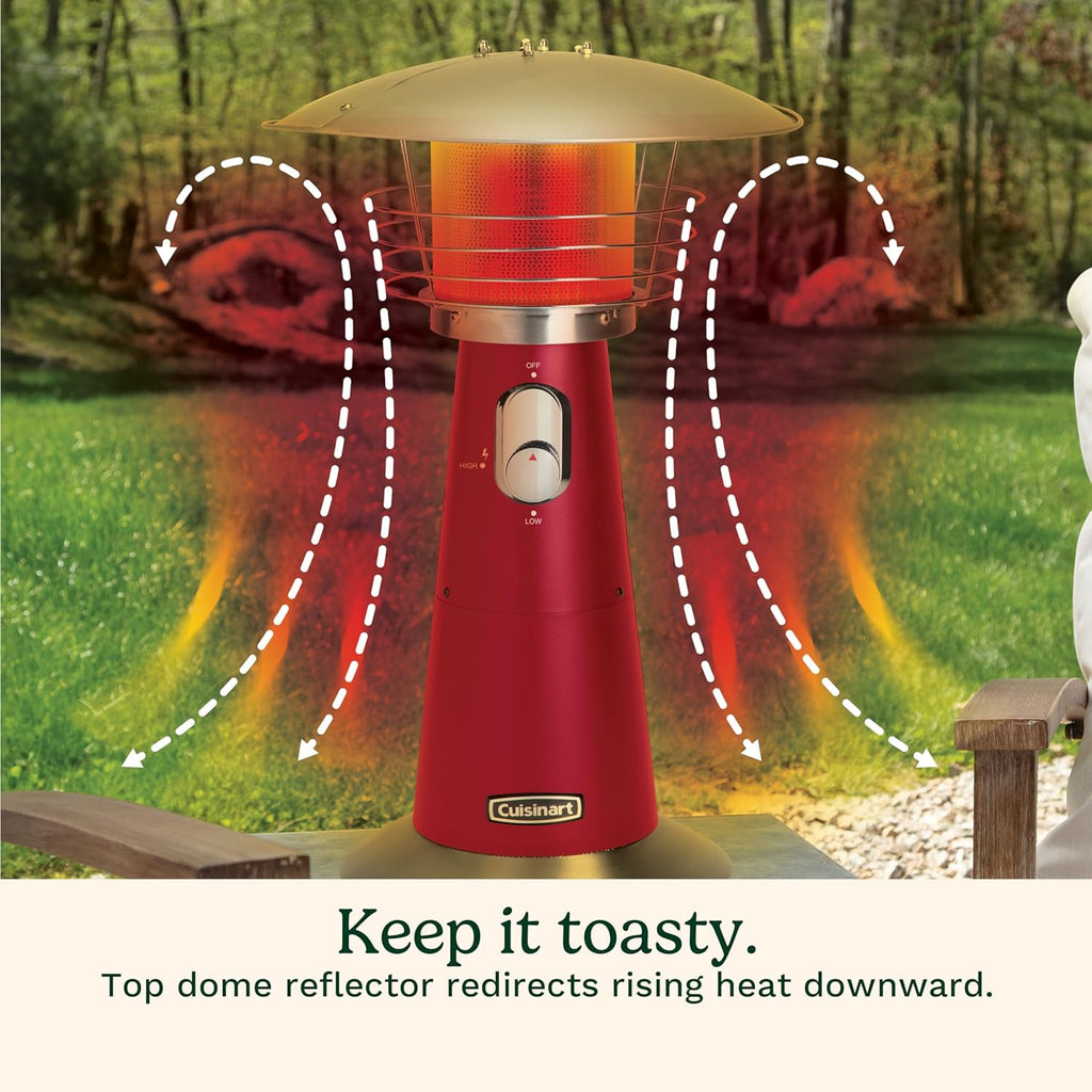 Cuisinart Portable Tabletop Patio Heater, 11,000 BTU Outdoor Propane Heater with Safety Tilt Switch and Adjustable Heat, Burner Screen Guard, 30 sq. Foot Heat Range, Red