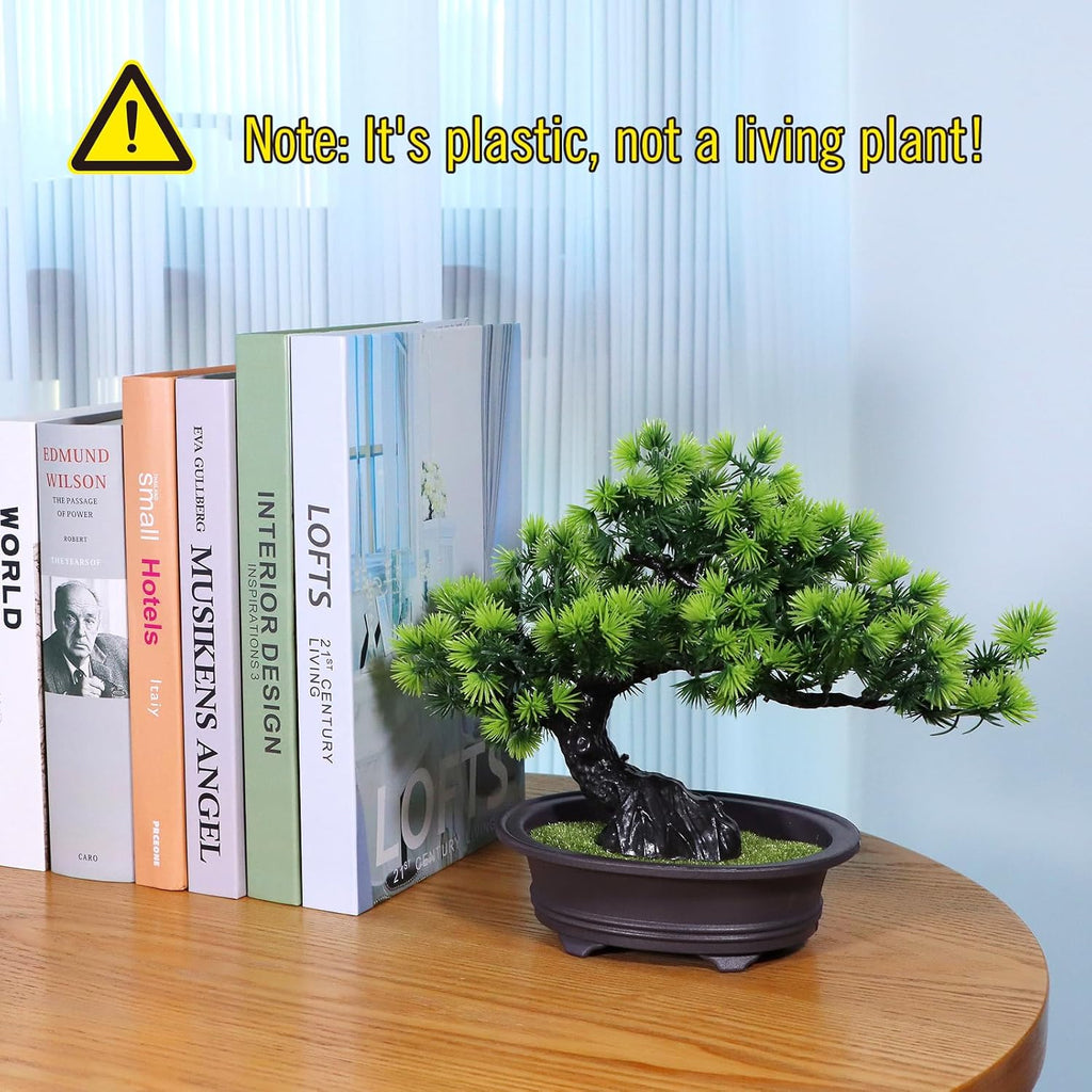 Artificial Plants Greenery Bonsai, Room Decor Fake Bonsai Tree for Home Decor Indoor Bookshelf Office Desk Bathroom Farmhouse Decor, Tall 9.5"