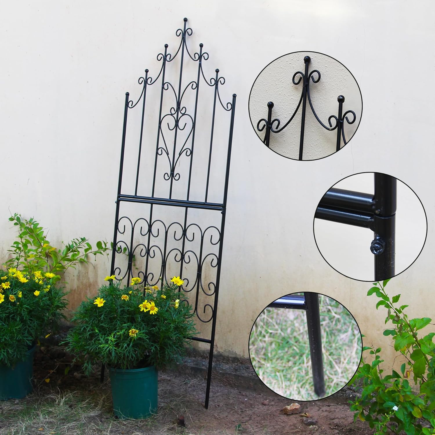 Trellis 59" H x 21.6" W Iron Unique Design Metal Trellis Durable Construction Lattice Outdoor Roses Vine Ivy Clematis Trellises Climbing Plant Support Black Coating Black