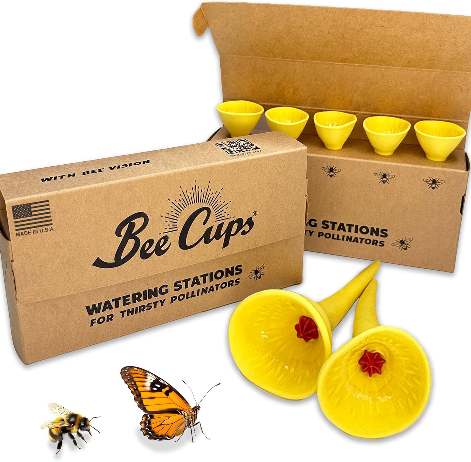 5 Pack, Bee Watering Station, 100% Handmade Porcelain, Bee and Butterfly Feeder for Garden, Outdoor Feeder for Thirsty Pollinators, Plastic Free, Bee Attracting Glaze (5, Bees Knees Yellow)