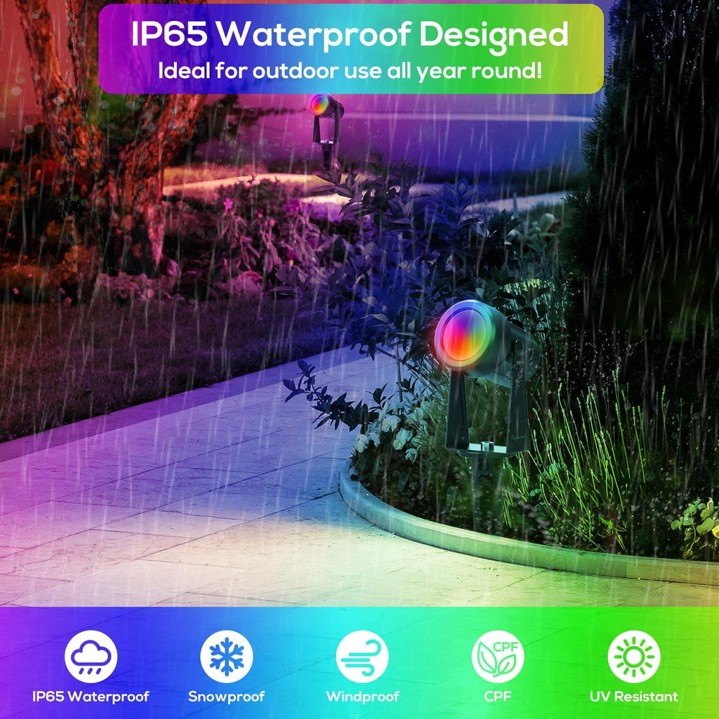 ZYAN Solar Spotlights Outdoor, Solar Landscape Lights with Remote Control, RGBW Colored Spot Lights for Yard, Garden, Lawn, Plant, Tree, Pool Areas, Auto On/Off, Dimmable & Waterproof (4 Pack)