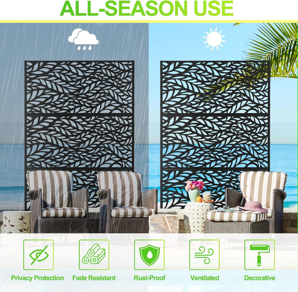 Outdoor Privacy Screen,72" H×47" W Metal Privacy Screen, Freestanding Privacy Fence Panels for Patio