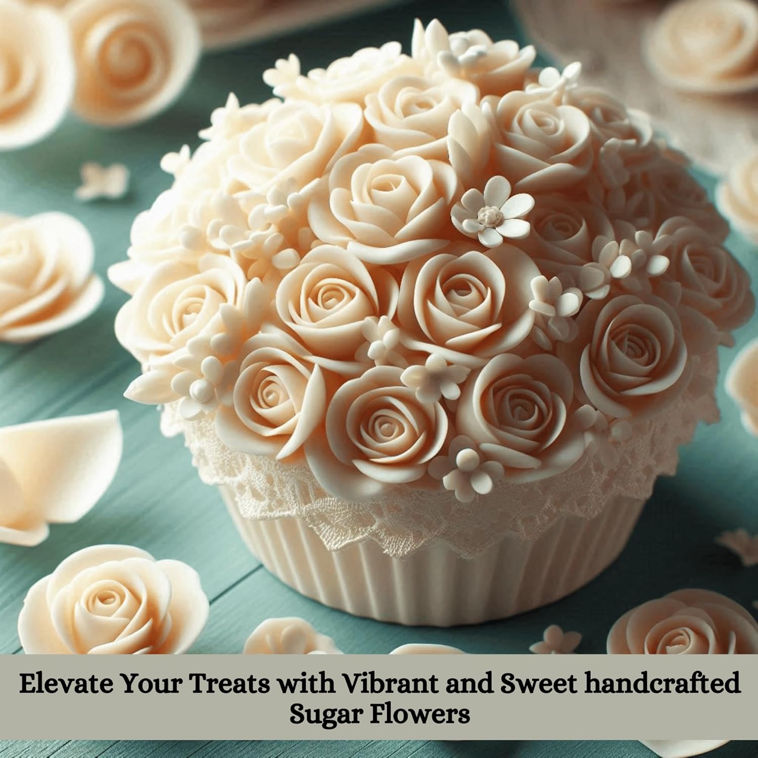 Confect Edible Flower | Edible Flower for cake decorations | Edible Flower Cupcake Toppers | Cupcakes & Doughnut Edible Toppers | Classic Pearl Ivory Sugar Flower- Pack of 12