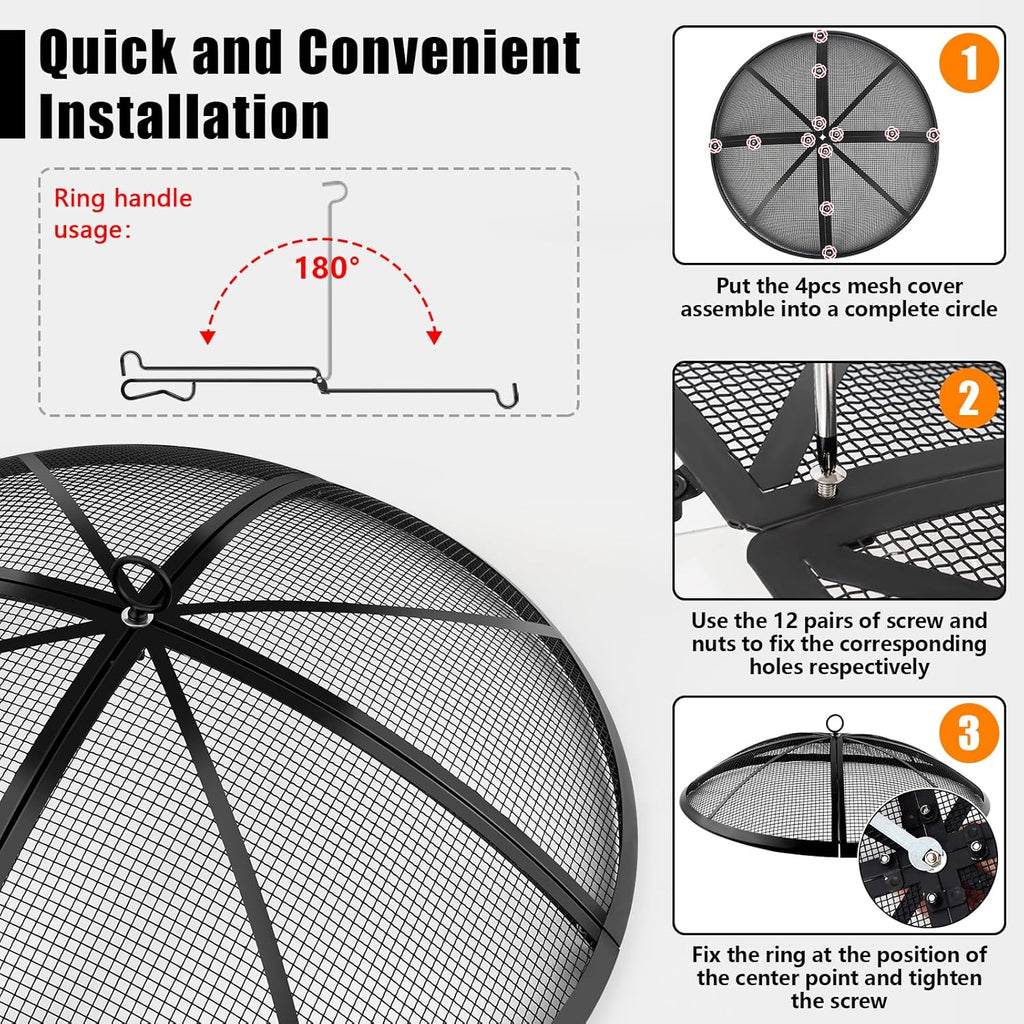 Fire Pit Spark Screen, Fire Pit Screen 22 Inch Round with Handle & Poker, Collapsible Heavy Duty Mesh Fire Pit Cover Fire Pit Lid for Outdoor/Patio/Backyard/RV Camping/Beach