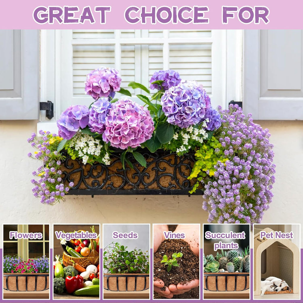 Riare 4 Pack 36 Inch Trough Coir Liners for Planters, Pre-Formed Coconut Coir Replacement Natural Coco Fiber Window Box Liners for Wall Planter, Window Basket Deck Railing Planter