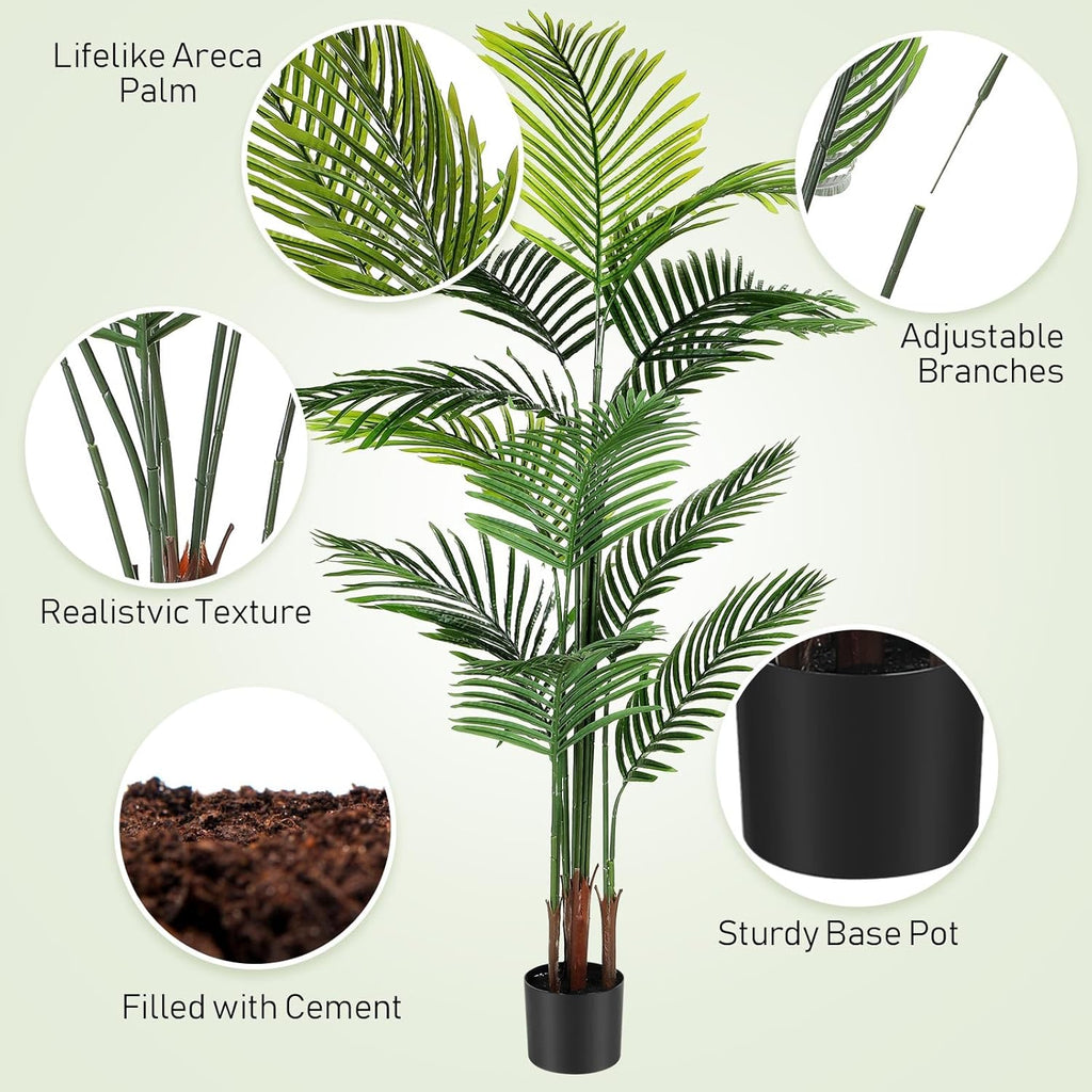Jexine 3 Pack Artificial Areca Palm Plant Fake Palm Tree, Faux Plant for Home Decor Indoor Outdoor Faux Areca Palm Tree in Pot for Home Office Housewarming Gift Modern Decoration (4 Ft,5 Ft,6 ft)