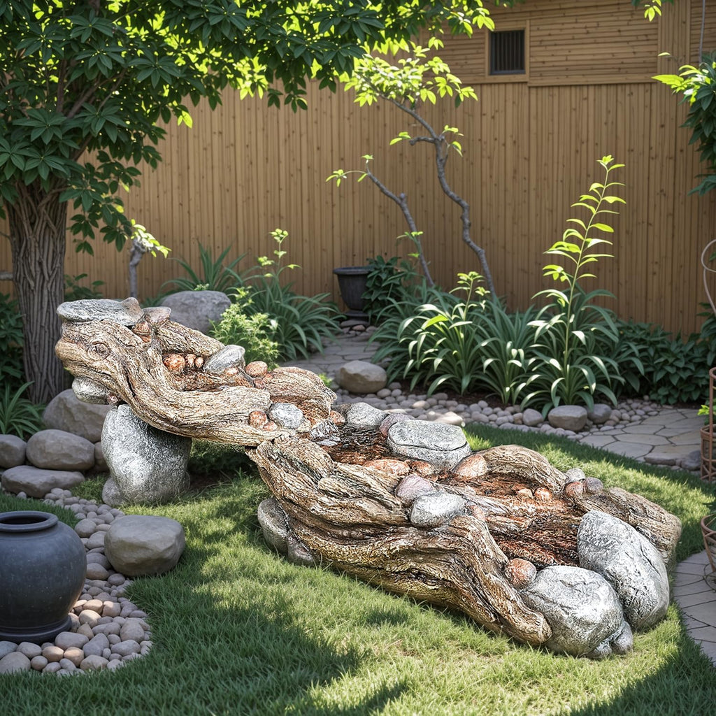 60" Long Cascading Outdoor Rock Water Fountain, 5-Tier Tranquil River Waterfall, Realistic Rock Design, Serene Flowing Water Sound for Outdoor Garden, Patio, Landscaping, Home Decor