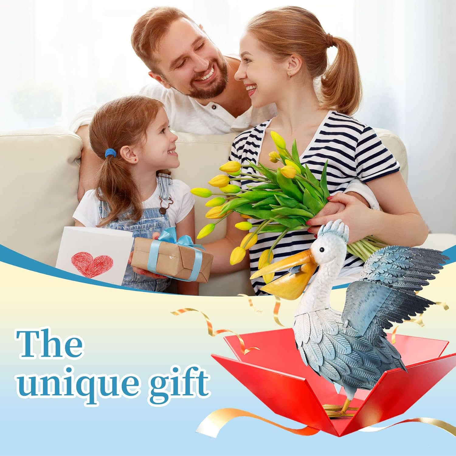 Metal Pelican Garden Statue Outdoor Decor, Metal Yard Art Decoration Coastal Bird Garden Decor Lawn Ornament for Porch Patio