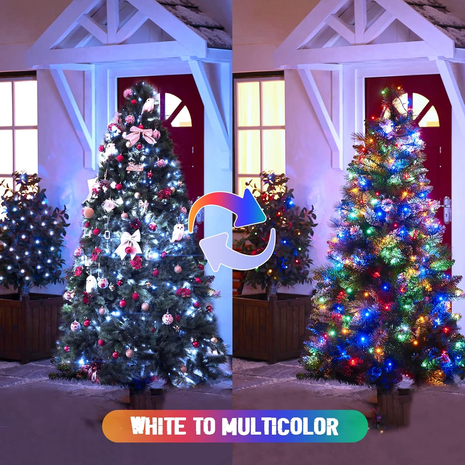 JMEXSUSS 2 Pack White and Multicolor Solar Christmas Lights, Total 400 LED 151FT Color Changing Solar String Lights Outdoor Waterproof for Outside Yard Tree Christmas Decorations