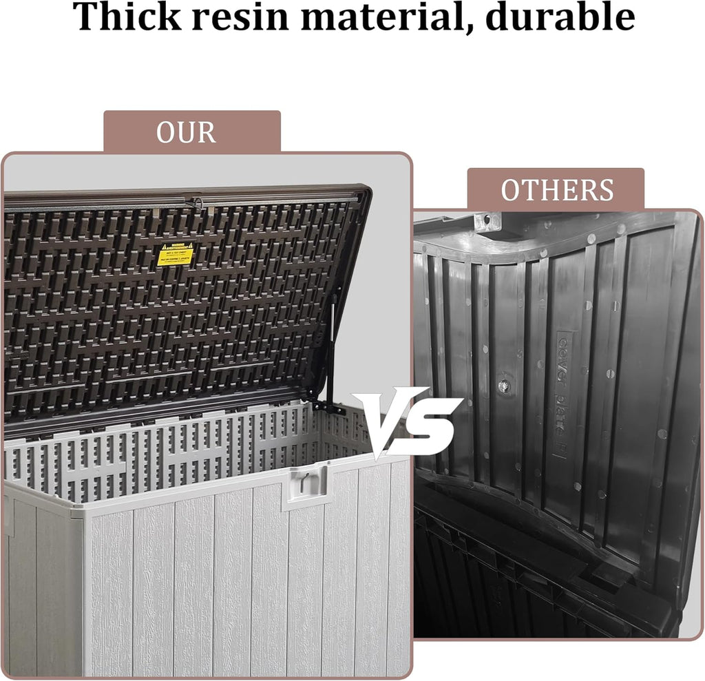 110 Pro Gallon Resin Deck Box, Waterproof Outdoor Storage Bin for Patio, Poolside, and Garden, Lockable & UV-Resistant, Ideal for Small Spaces, Coffee