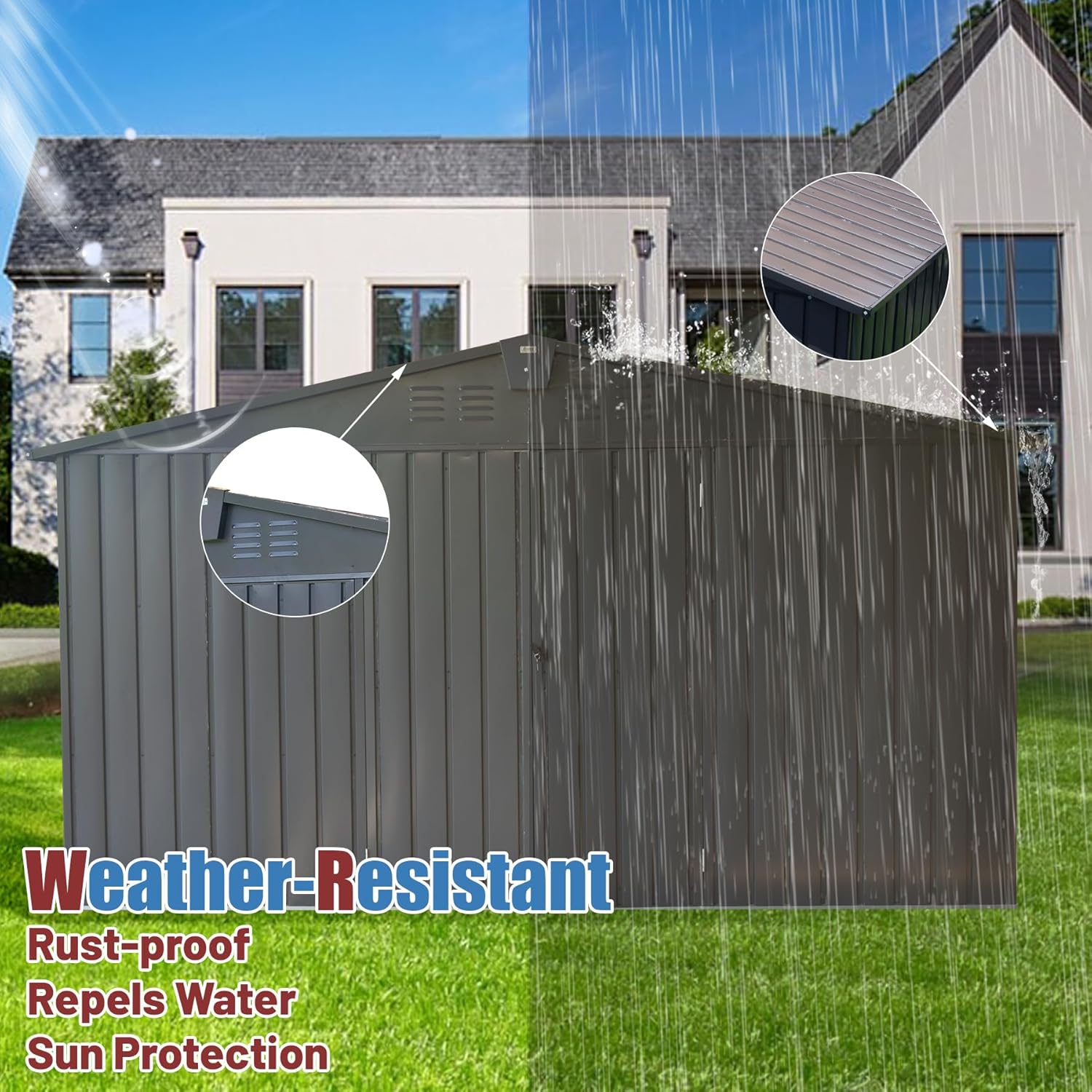 Domi Backyard Storage Shed 11’ x 12.5’ with Galvanized Steel Frame & Windows, Outdoor Garden Shed Metal Utility Tool Storage Room with Lockable Door for Patio(Dark Gray)