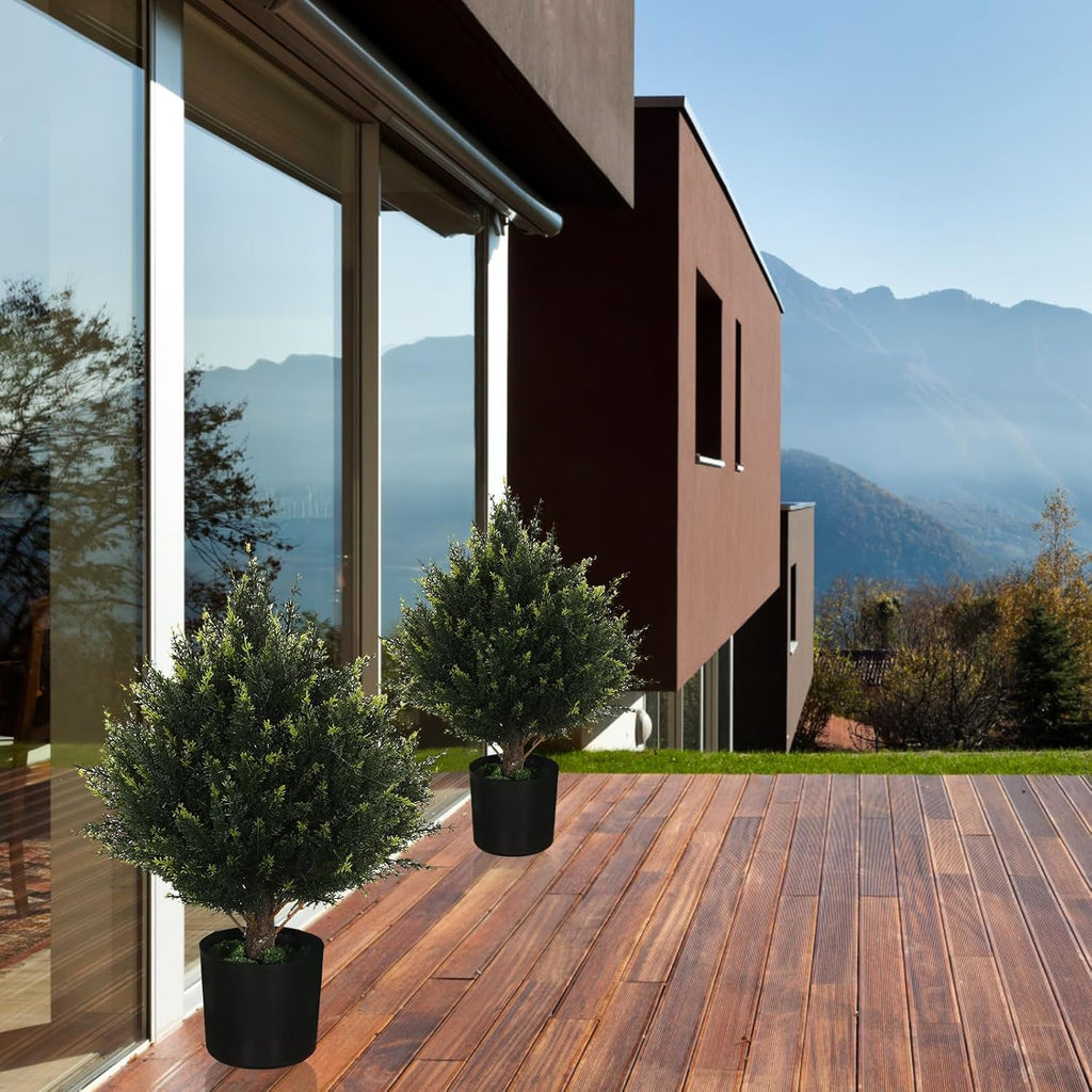 19” Artificial Cedar Outdoor Artificial Shrub Sunlight Resistant Leafy Potted Plant for Indoor Porch of Home and Office Artificial Outdoor Tree Topiary Trees