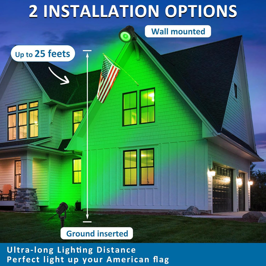 T-SUNUS Halloween Green Solar Spot Lights Garden Landscape Spotlights Outdoor IP65 Waterproof 9.8ft Cable Separated Panel 2 Modes Auto On/Off for Christmas Tree Pond Statue Graveyard St. Patrick's Day