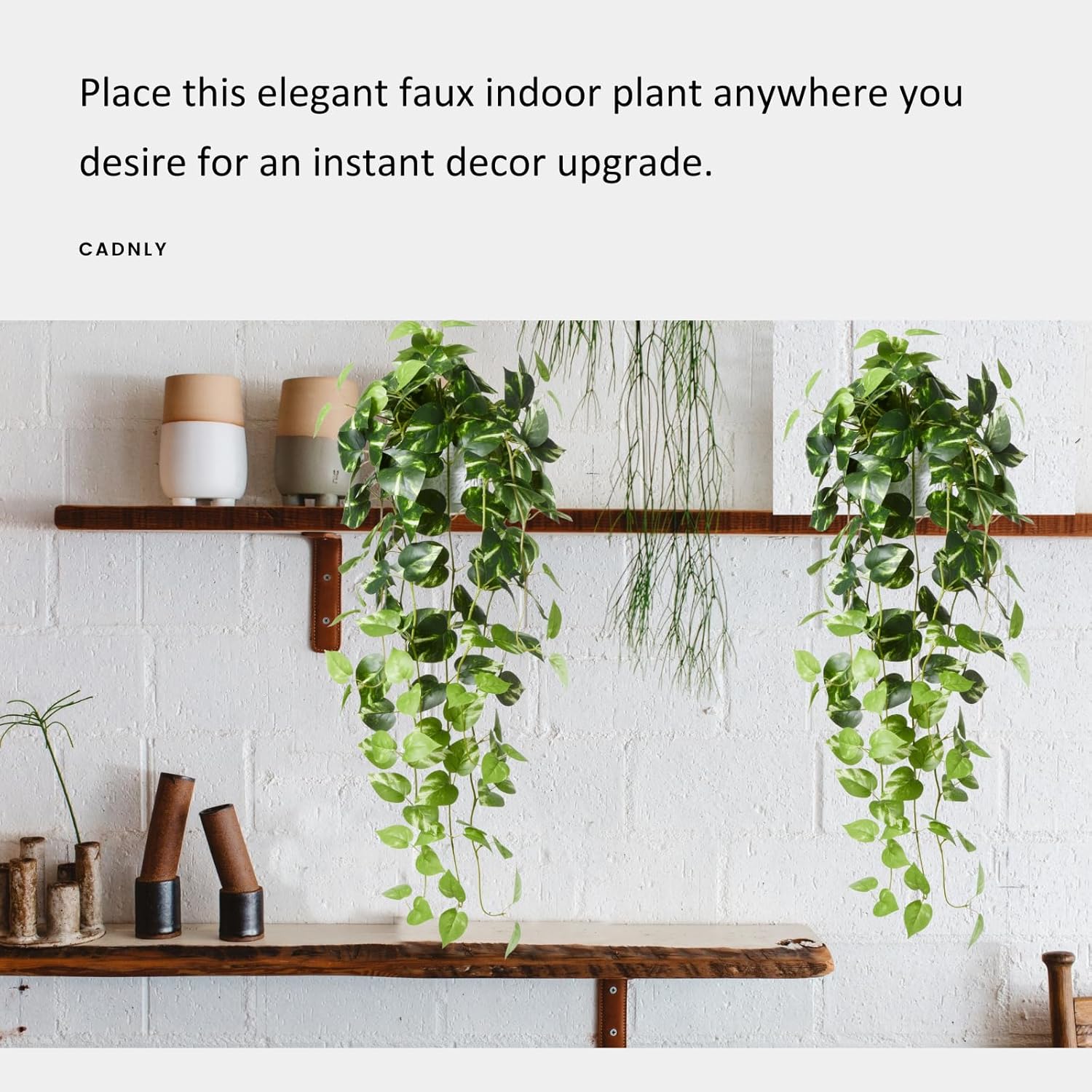 CADNLY Realistic Artificial Plants Indoor in Pot – Green Faux Hanging Plants Artificial Decor Fake Pothos Potted Home Decor Shelves Tabletop Office 1 Pack