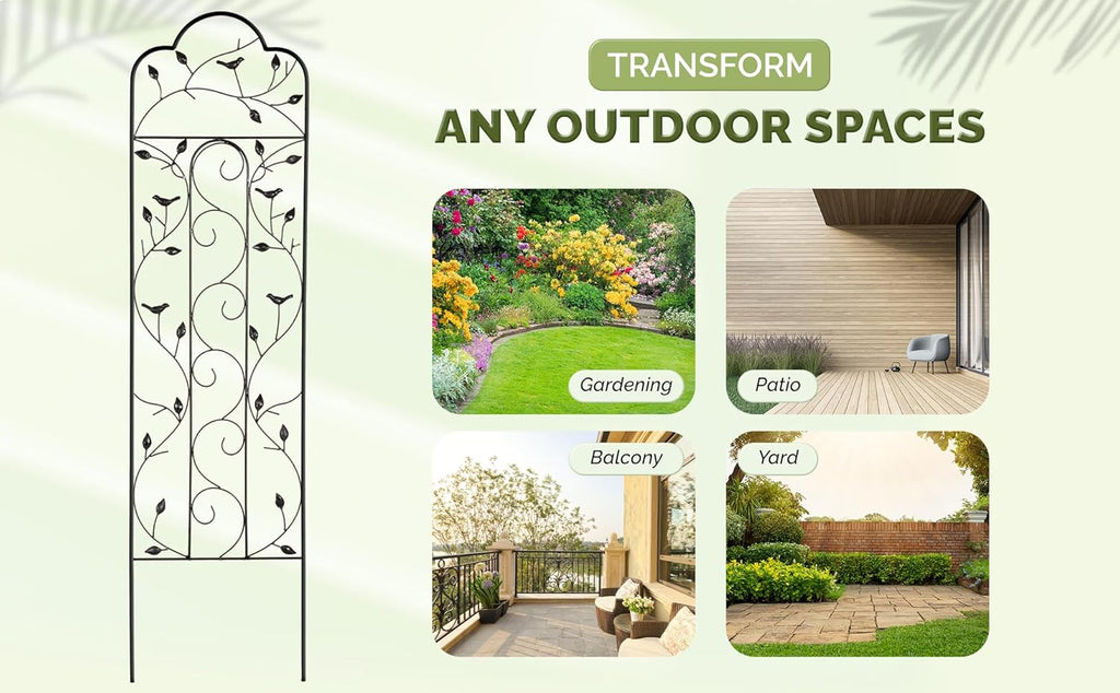 Idzo Decorative Metal Trellis for Climbing Plants Outdoor, Anti-Corrosion Powder Coated Garden Trellis, Sturdy Long Spikes, 60 Inch