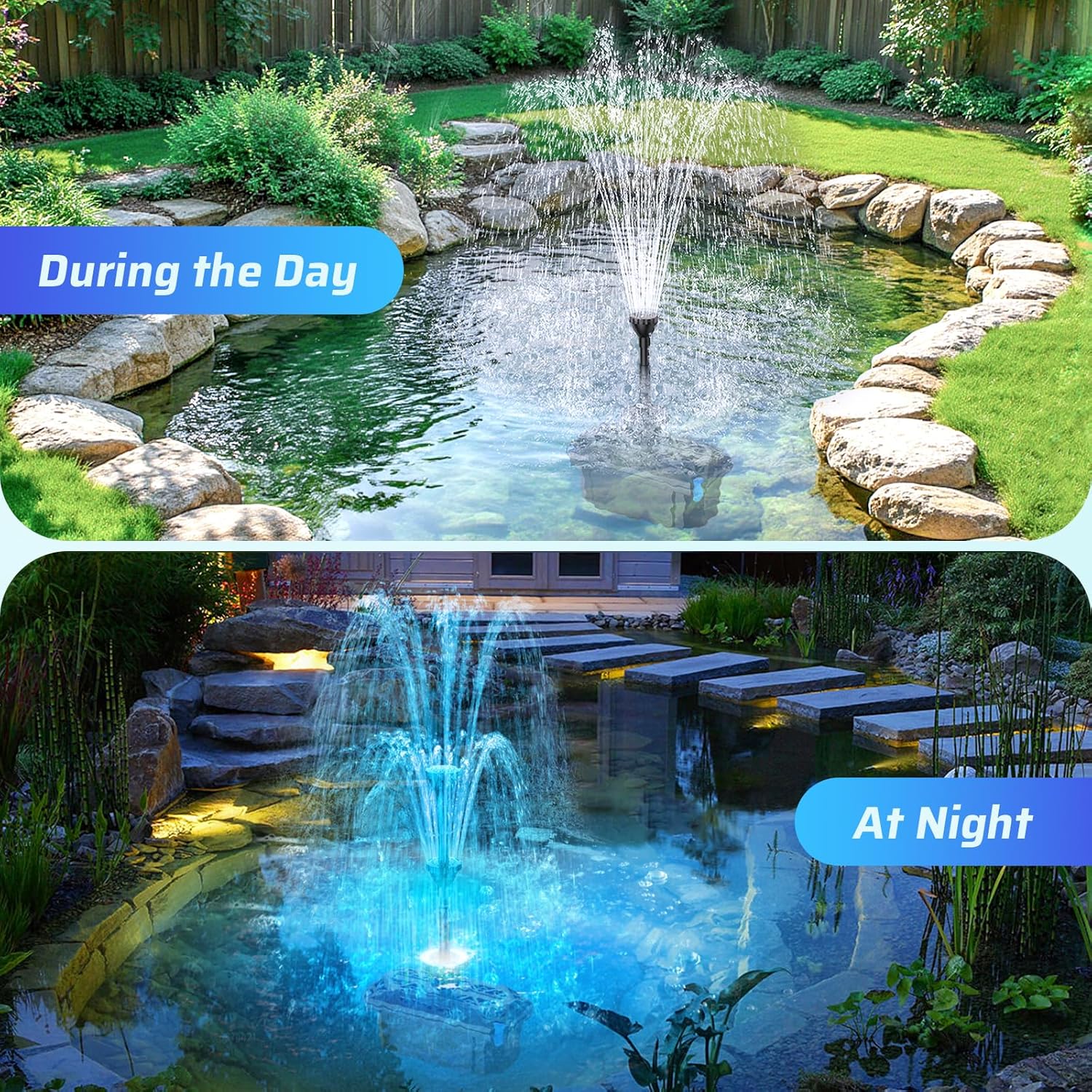 Antfraer Pond Filter with RGB Auto-Cycle LED Lights, Pond Filters for Outdoor Ponds Built In 660GPH Pond Pump, Pond Filter Box Suitable for Garden, Fountain, Pond, Waterfall, Aquarium-Corded Electric
