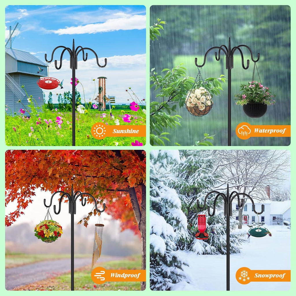 FEED GARDEN [Upgrade Version 92 Inch Four Shepherd Hooks for Outdoor,Bird Feeder Pole with 5 Prong Base, Adjustable Shepard Hooks for Hanging Plant, Solar Lanterns, Wind Chimes, 2 Pack