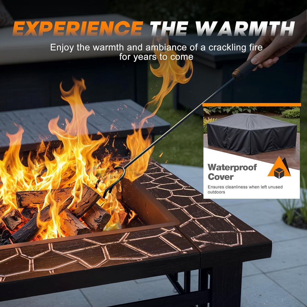 Devoko Outdoor Fire Pit, 32 Inch Firepit Table Metal Outdoor Fireplaces with Waterproof Cover for Outside Patio Camping (Silver)