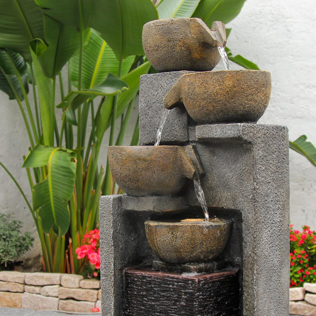 YZM 5-Tier Water Fountain Outdoor Garden Waterfall Fountains Indoor Bowl Cascading Water Feature with Led Lights for Home Deck Patio Porch Yard Decor 37.4" H