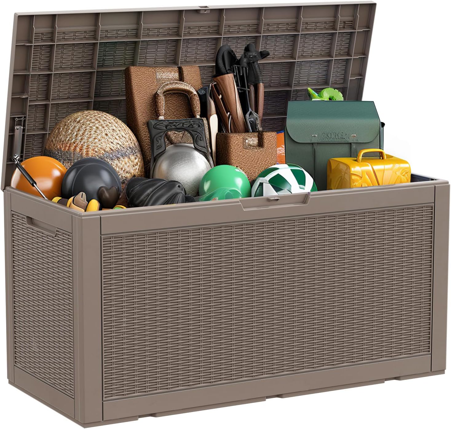 100 Gallon Resin Deck Box, Lockable Patio Outdoor Storage Box for Furniture, Garden Tools and Tools Storage, Waterproof Outside Storage Box - Grey