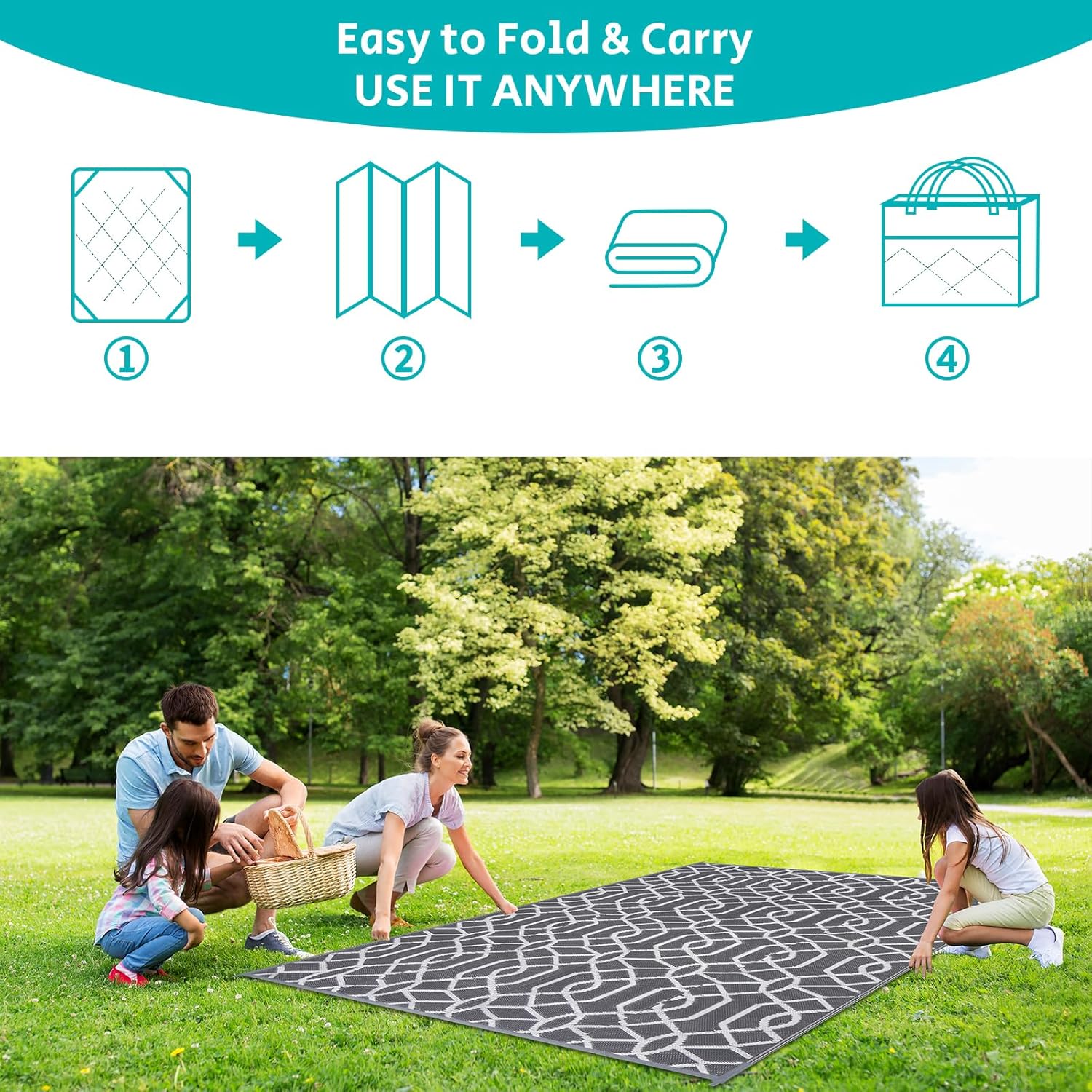 HEBE Outdoor Rug Waterproof 5x8, Reversible Plastic Straw Rug RV Camping Rug, Indoor Outdoor Patio Mat Clearance, Outside Carpet for Porch,Deck,Camper,Balcony,Backyard,Picnic