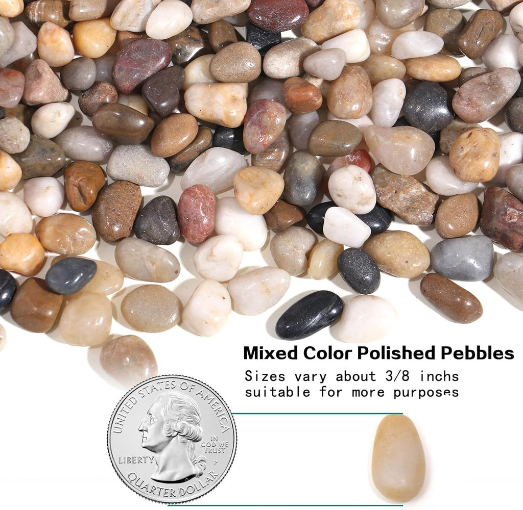 Calofulston 2.2lb Pebbles, 3/8 Inch Small Pebbles for Indoor Plants, Aquariums, Bamboo, Succulent, Vase, Outdoor Landscaping, Decorative Polished Plant Rocks for Pots Indoor, Mixed Color
